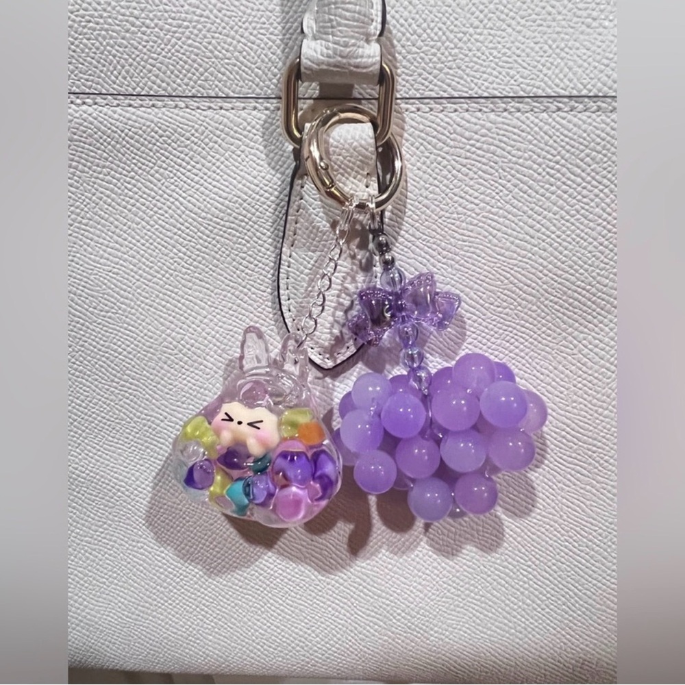 Purple Beaded Heart And Liquid Labubu Bag/Phone /Keychain Charm
